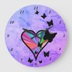 Reloj Redondo Grande Corazón arcoiris y mariposa