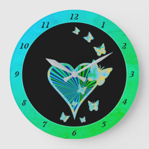 Reloj Redondo Grande Corazón arcoiris y mariposa