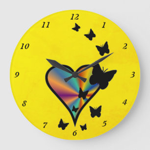 Reloj Redondo Grande Corazón arcoiris y mariposa