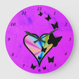 Reloj Redondo Grande Corazón arcoiris y mariposa
