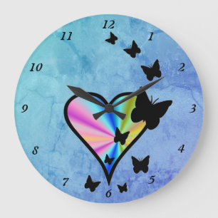 Reloj Redondo Grande Corazón arcoiris y mariposa