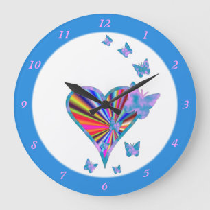 Reloj Redondo Grande Corazón arcoiris y mariposa