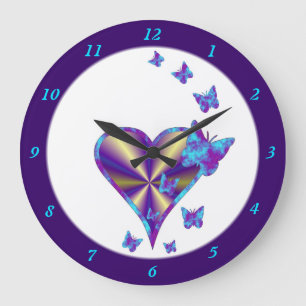 Reloj Redondo Grande Corazón arcoiris y mariposa