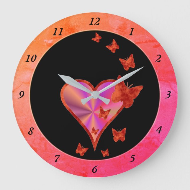 Reloj Redondo Grande Corazón arcoiris y mariposa (Anverso)