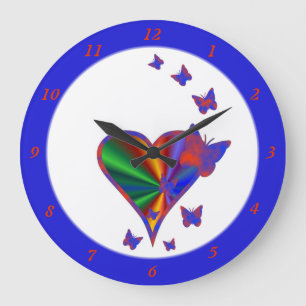 Reloj Redondo Grande Corazón arcoiris y mariposa