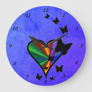 Reloj Redondo Grande Corazón arcoiris y mariposa