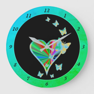 Reloj Redondo Grande Corazón arcoiris y mariposa