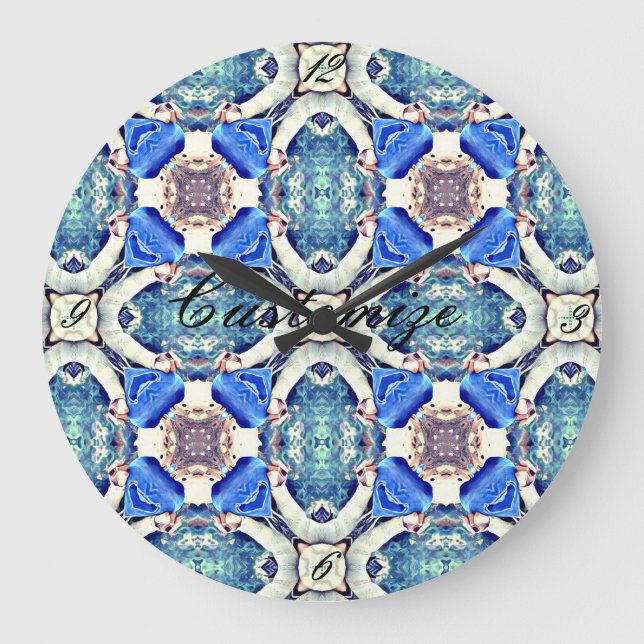 Reloj Redondo Grande Corazón azul mandala Thunder_Cove (Anverso)