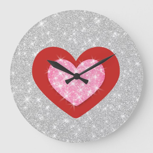 Reloj Redondo Grande Corazón de amor rosado (Anverso)