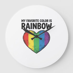 Reloj Redondo Grande Corazón de Arcoíris Grabado Vintage Camiseta Color