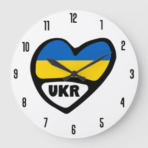 Reloj Redondo Grande Corazón de bandera de Ucrania, RU