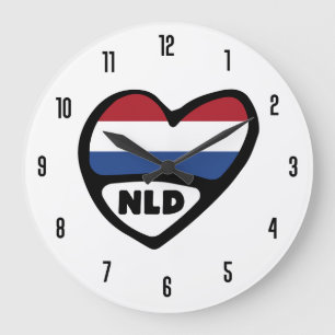 Reloj Redondo Grande Corazón de bandera NLD del código del país neerlan