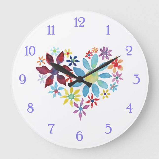 Reloj Redondo Grande Corazón de flores (Anverso)