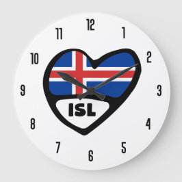 Reloj Redondo Grande Corazón de la bandera ISL del código de país de Is