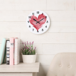 Reloj Redondo Grande Corazón de llama roja