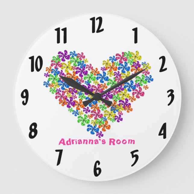 Reloj Redondo Grande Corazón de neón de la flor (Anverso)