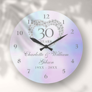 Reloj Redondo Grande Corazón de Perla Hermoso 30 Aniversario