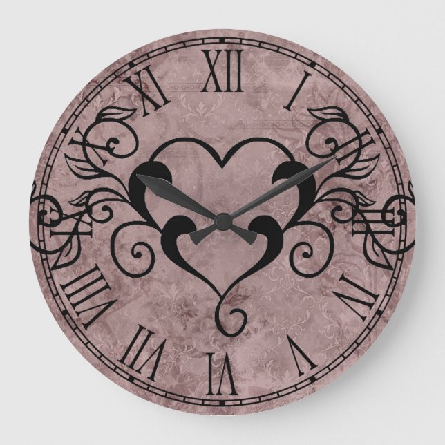 Reloj Redondo Grande Corazón elegante negro (Anverso)