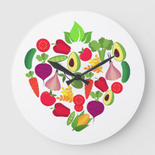 Reloj Redondo Grande Corazón Frutas y hortalizas "