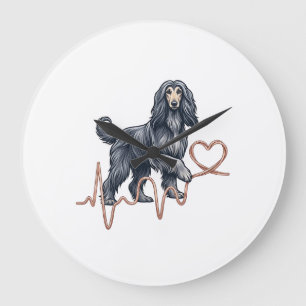 Reloj Redondo Grande Corazón Línea Latido Perro Lebrel Afgano
