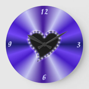 Reloj Redondo Grande Corazón negro con estrellas en arcoiris morado