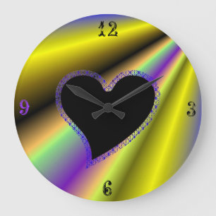 Reloj Redondo Grande Corazón negro sobre el arcoiris