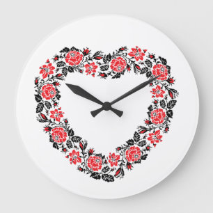 Reloj Redondo Grande Corazón original de flores rojas costillas