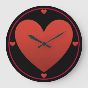 Reloj Redondo Grande Corazón rojo en negro