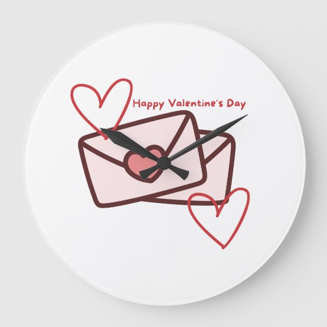 Reloj Redondo Grande Corazón Rojo Feliz Día de San Valentín (Anverso)