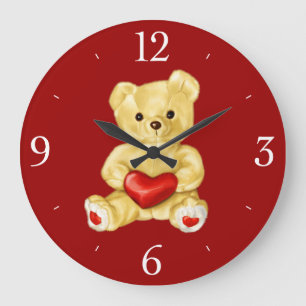 Reloj Redondo Grande Corazón rojo que hipnotiza el oso de peluche lind