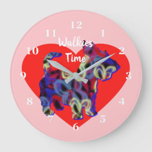 Reloj Redondo Grande Corazón rosado del Día de San Valentín, perro terr