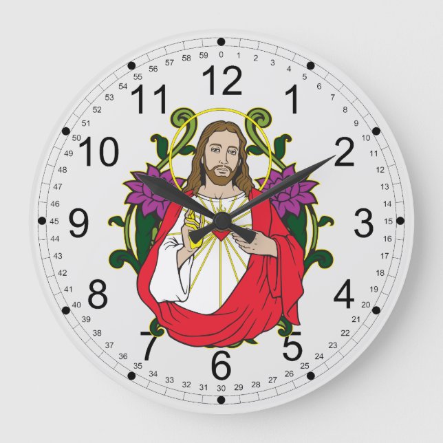 Reloj Redondo Grande Corazón sagrado de Jesús (Anverso)