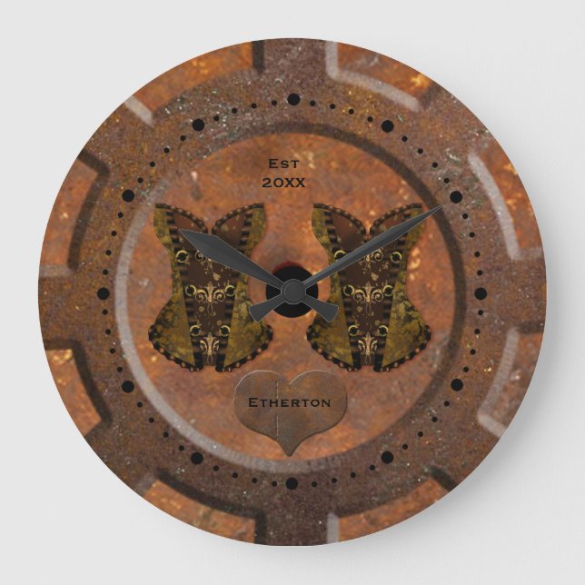 Reloj Redondo Grande Corazón y corsé de vapor (Anverso)