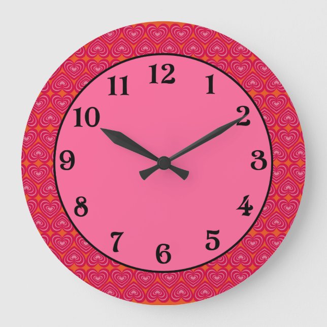 Reloj Redondo Grande Corazones con líneas personalizables (Anverso)