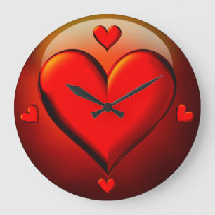 Reloj Redondo Grande Corazones cristalinos rojos