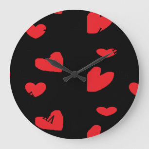 Reloj Redondo Grande corazones de amor rojos en negro