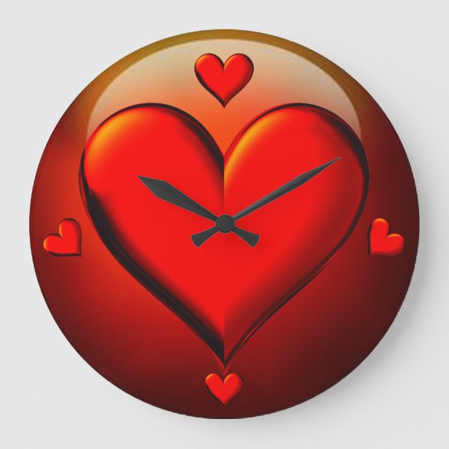 Reloj Redondo Grande Corazones de cristal rojo (Anverso)