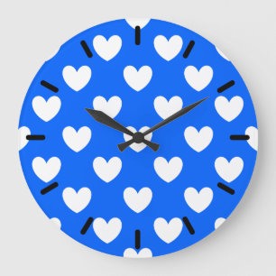 Reloj Redondo Grande Corazones de polka blanca en azul