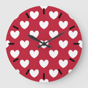Reloj Redondo Grande Corazones de polka blanca y roja