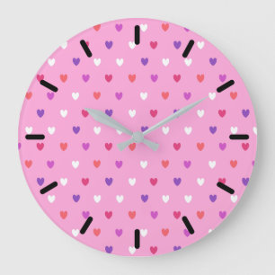 Reloj Redondo Grande Corazones de polka de color rosa