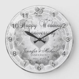 Reloj Redondo Grande Corazones del 25° aniversario del Boda de Plata