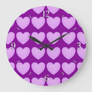 Reloj Redondo Grande Corazones en colores pastel de la lavanda en un