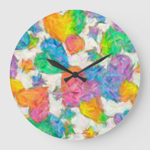 Reloj Redondo Grande Corazones en colores pastel impresionistas de la