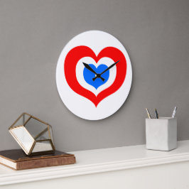 Reloj Redondo Grande Corazones Rojos, Blancos y Azules