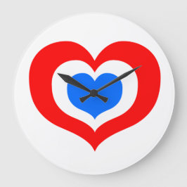 Reloj Redondo Grande Corazones Rojos, Blancos y Azules