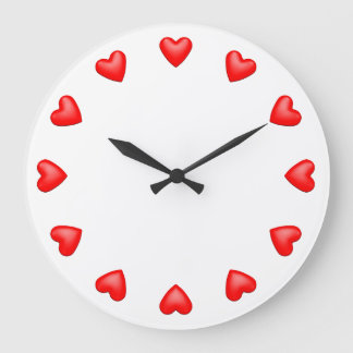 Reloj Redondo Grande Corazones rojos en blanco