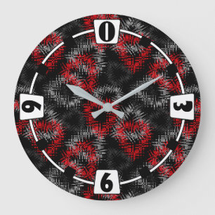 Reloj Redondo Grande Corazones rojos y grises rotos sobre fondo negro