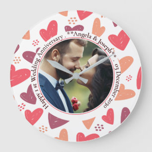 Reloj Redondo Grande Corazones románticos - Regalo de aniversario de fo
