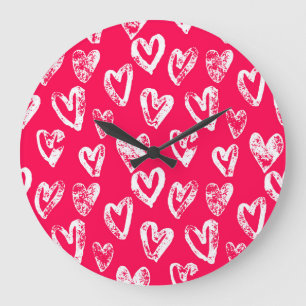 Reloj Redondo Grande Corazones rosados de San Valentín: fondo de esbozo