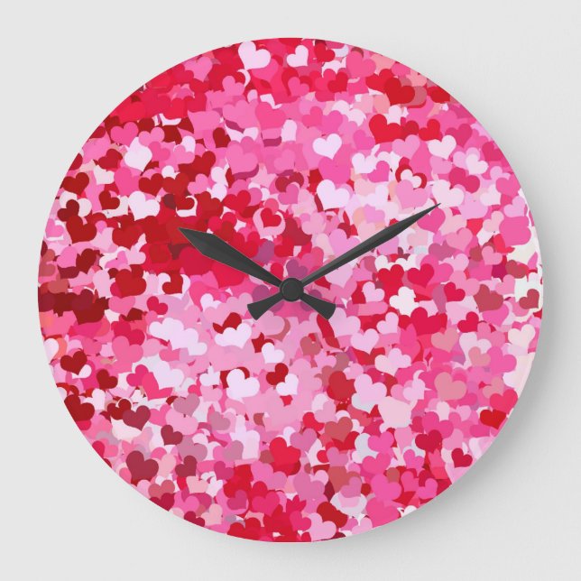 Reloj Redondo Grande Corazones rosados del confeti (Anverso)